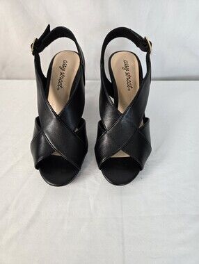 City Streets Black Crisscross Slingback Heels